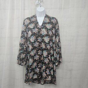 Volcom Gray Blue Floral Peasant Blouse Crochet Festival Tunic Boho Hippie S